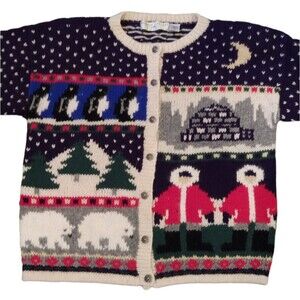 Vintage Valerie Stevens Winter Christmas Penguin Eskimo Wool and Angora Sweater